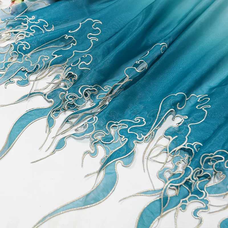 Sewing Fabric - Kain Gradasi Daun Teratai Bordir Gaya